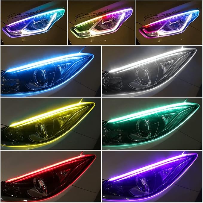 Car Headlight LED Strip, TEKSHINNY 2Pcs 24 Inches Flexible LED Strip Lights, Dual Color Red Turn Signal Yellow Lights Waterproof Daytime Running Light Strip for Truck SUV - Image 7