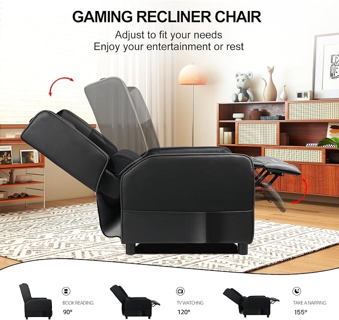 GTRACING Gaming Recliner Chair for Living Room Racing Style Single PU Leather Gaming Sofa for Adults Modern Game Recliners Ergonomic Comfortable Home Theater Seating, Black - Image 5