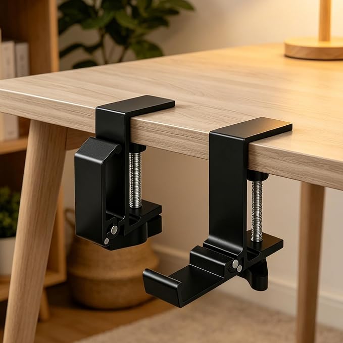 2PCS Foldable Headset Holder, Headphone Stand for Desk with Heavy Duty Aluminum Alloy, Adjustable Desk Clamp Holds Up to 22 lbs, Space Saving Headphone Hanger for desk office, Headphone Accessories - Image 7