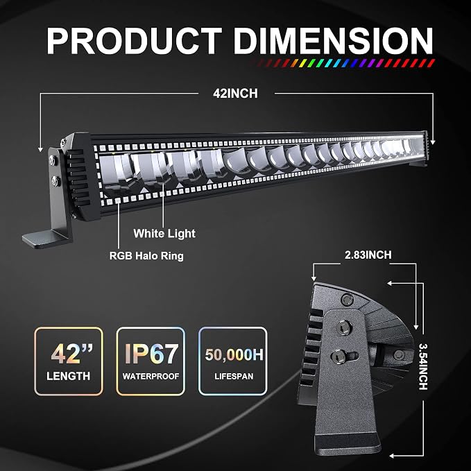 Lpteso RGBW LED Light Bar 42inch 240W with 2X 4inch 18W Flood RGB LED Pods - Image 2