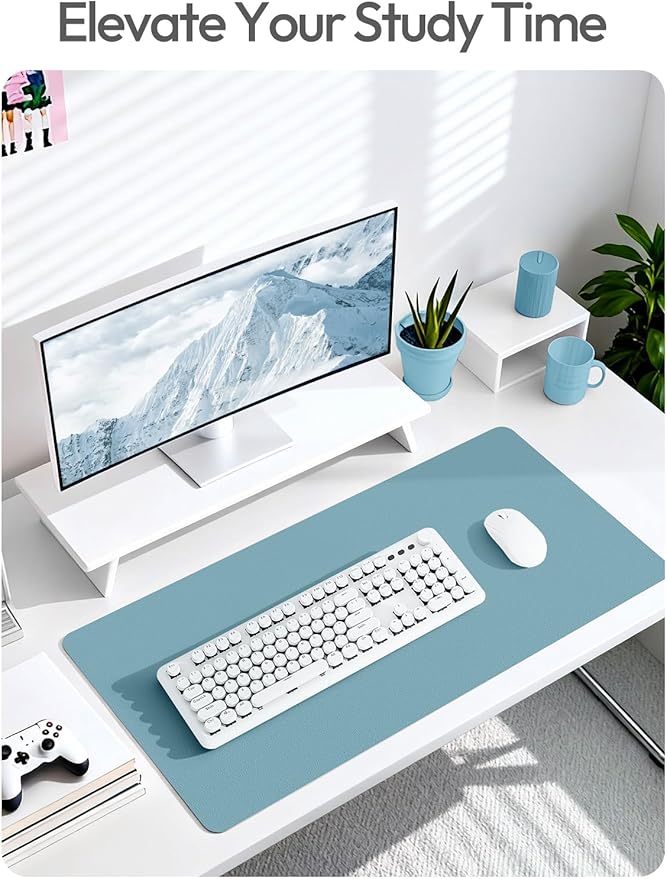 YSAGi Leather Desk Pad Protector, Office Desk Mat, Large Mouse Pad, Non-Slip PU Leather Desk Blotter, Laptop Desk Pad, Waterproof Desk Writing Pad for Office and Home (Aquamarine, 35.4" x 17") - Image 6