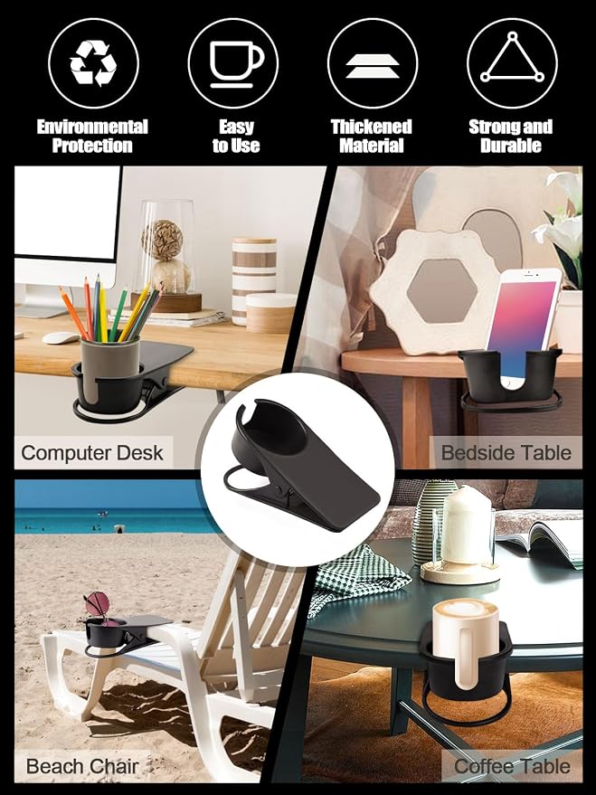 2PCS Clip on Drink Holder for Beach Chair, Desk Cup Holder with Groove - Image 7