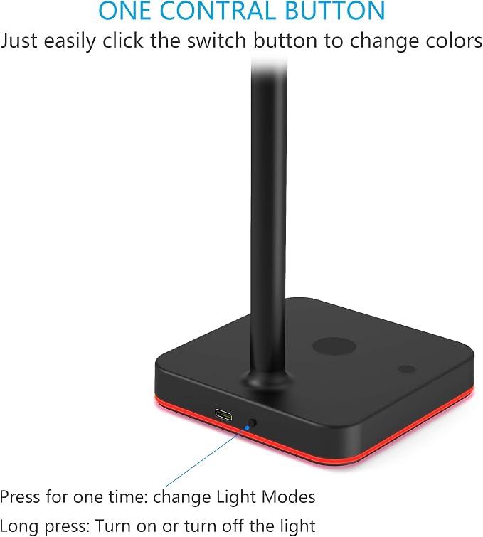 KAFRI RGB Headphone Stand with USB Hub Desk Gaming Headset Holder Hanger Rack with 1 USB2.0 Extension Charging Port Extender Cord - Suitable for Gamer Desktop Table Game Earphone Accessories, Black - Image 6
