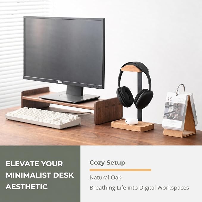 muso wood Oak Headphone Stand, Wood Headset Stand with Storage Base | Desk Holder for Gaming & Office, Compatible with AirPods Max, Bose, Razer Headsets - Image 3