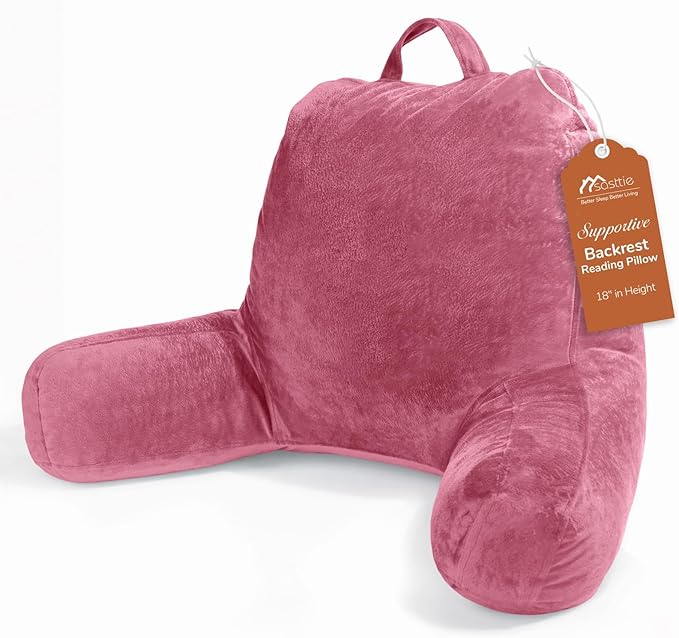 Sasttie Reading Pillow for Bed, Back Pillow for Sitting Up, Rose Pink by SASTTIE