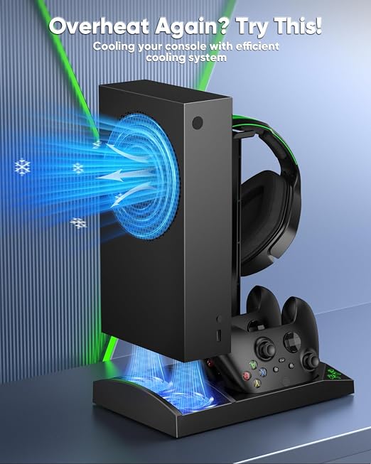 Charger Stand with Cooling Fan for Xbox Series S Console and Controller,Vertical Dual Charging Dock Accessories with 2 x 1400mAh Rechargeable Battery and Cover, Earphone Bracket for XSS(Black) - Image 6