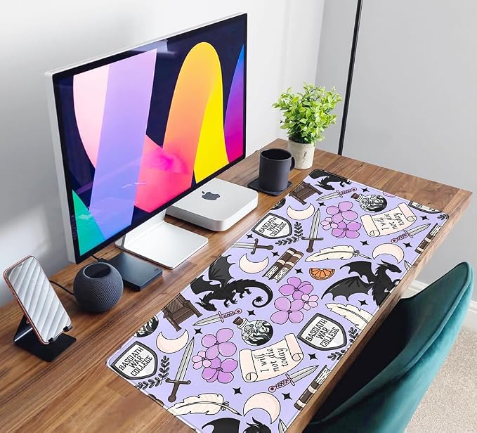 Cute Desk Pad Kawaii Black Loong Mouse Pad Purple Magic Desk Keyboard Pad, Large Gaming Mouse Pad for Desk Decor Computer Desk Home Office Decor for Girl with Stitched Eges Protector Mat 31.5x15.7 in - Image 6