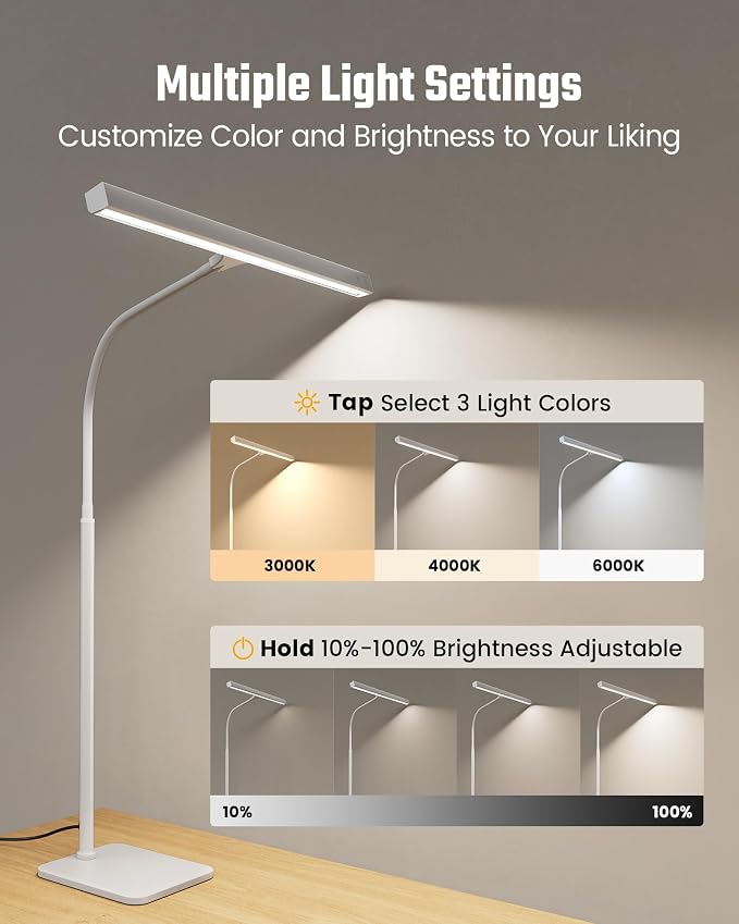 SUPERDANNY LED Desk Lamp for Home Office, Eye-Caring Desk Light with Base - Image 5