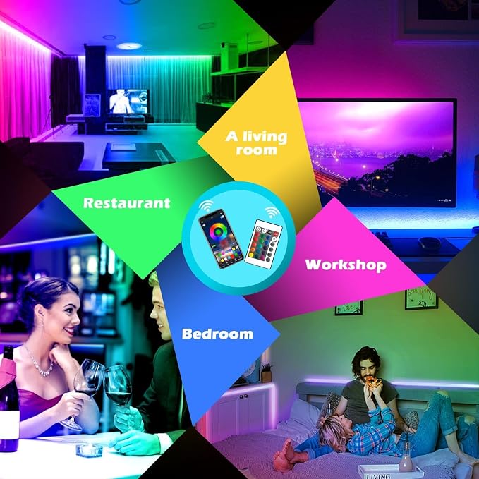 Led Strip Lights,20ft Led Light Strips Music Sync Color Changing RGB Led Strip Built-in Mic,Bluetooth App Control LED Rope Lights with Remote,5050 RGB Led Lights for Bedroom,Home,TV,Party,Christmas - Image 3