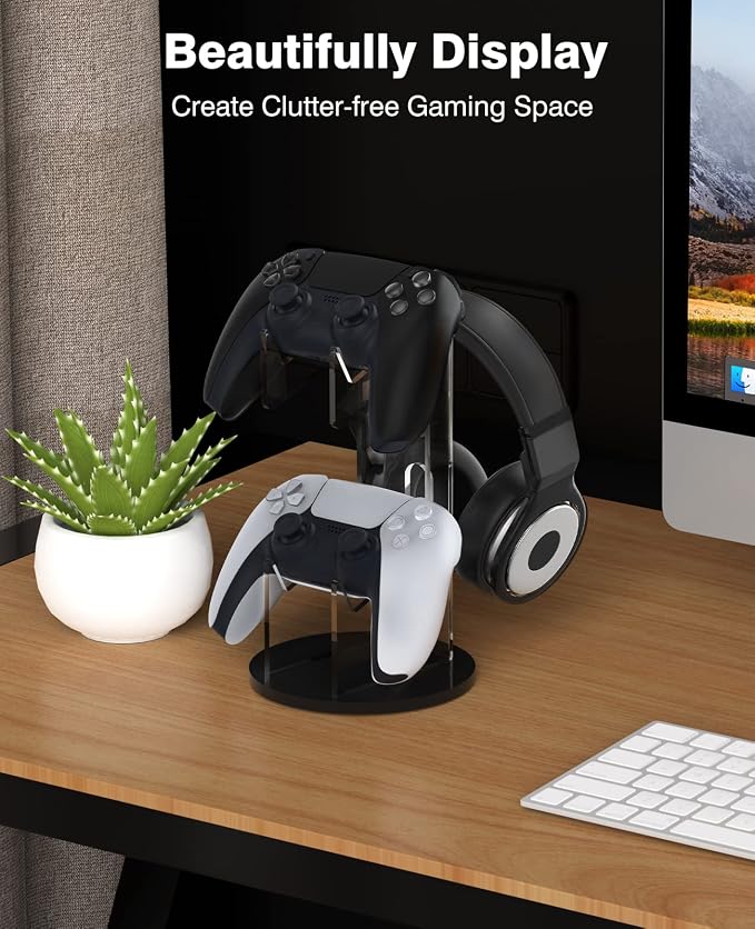 MoKo Universal Game Controller & Headset Stand, 2-in-1 Holder Acrylic | Premium acrylic, crystal clear. 2-in-1 for controller and headset. Non-slip base. Fits Switch, PS5, PS4, Xbox. - Image 6