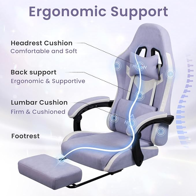N-GEN GAMING Gaming Chair, Reclining Backrest, Footrest, Fabric, Purple | Ergonomic Design with Reclining Backrest, Linkage Armrests and High-Density Foam, Comfy Seating for Computer or Home Office - Image 5