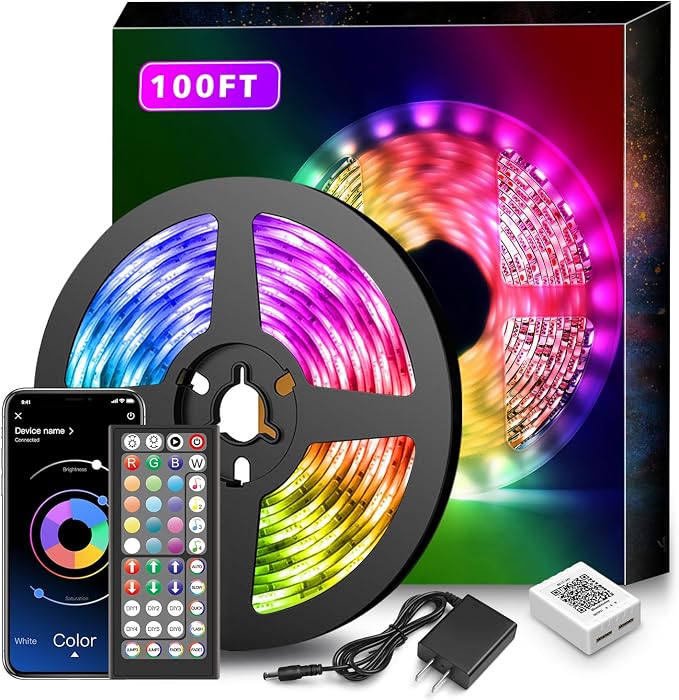 Nexillumi Led Lights for Bedroom 100ft Music Sync Color Changing Led Strip Lights Smart with Remote and App Control Built-in Mic for Party Home Room Decor Luces LED para Cuarto by Nexillumi