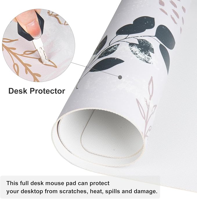QiyI PU Leather Large Mouse Pad, Office Decor, 31.5" x 11.8", Boho Botany | Desk Décor Accessories, Extended Size, Waterproof & Easy to Clean, Smooth Surface, Non Slip Desk Organization - Image 5
