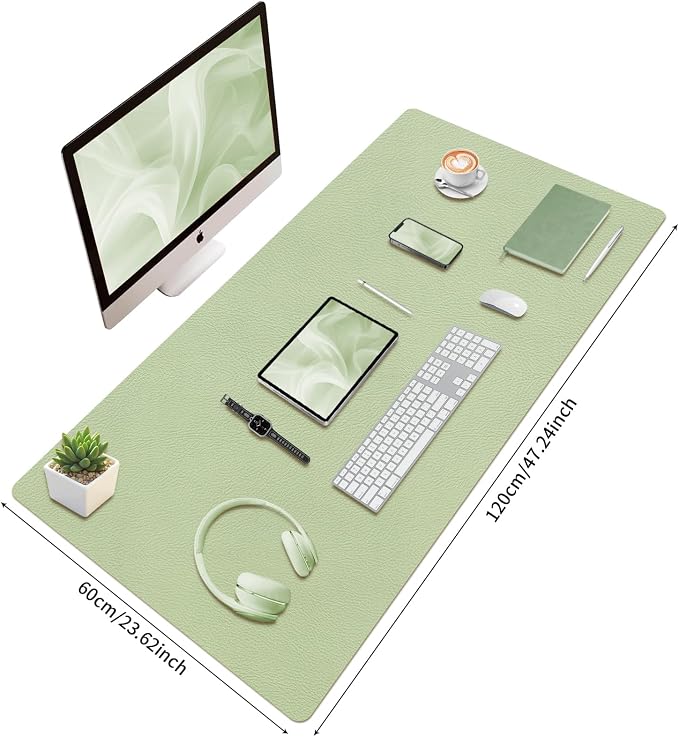 Bloss 47.2" x 24" Large Desk Mat, Leather Desk Mat, Large Mouse Pad + Keyboard Pad, Non-Slip Desk Mat Protector for Office, Home - Green - Image 5