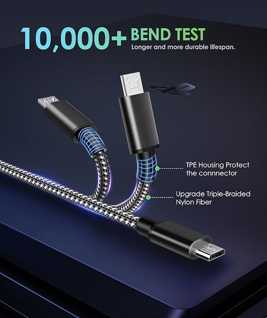 6amLifestyle PS4 Charger Cable for Controller, 2 Pack 10ft Micro USB Cord, 480Mbps Transfer Speed, Charger for PS4, PS4 Slim/Pro, Xbox One S/X/Elite Controller, Android Phone, Black+Red - Image 3
