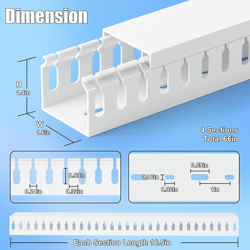 1.4"H x 1.6"W Cable Raceway, 66in Under Desk Wire Management Channel, White - Image 2