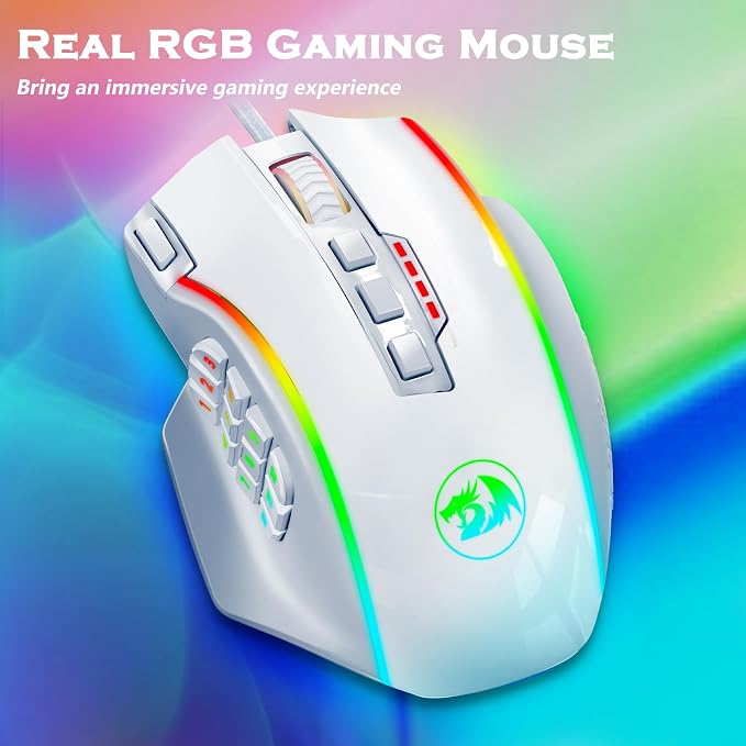 Redragon Gaming Mouse, MMO Gaming Mouse UP 12400 DPI, 19 Macro Programmable Buttons, RGB Mouse with 12 Side Buttons, 8 * 2.4g Weight Tuning for PC Laptop MOBA FPS, White - Image 7