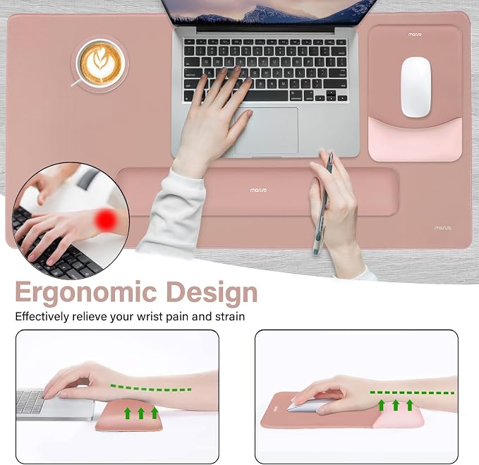 MOSISO Keyboard Mouse Pad Set, Large Gaming Mouse Pad&Keyboard Wrist Rest | Rectangular Mousepad with Wrist Rest&Coaster, Ergonomic Non-Slip&Easy Typing Pad with Curved Silicone Lining, Salmon Pink - Image 3
