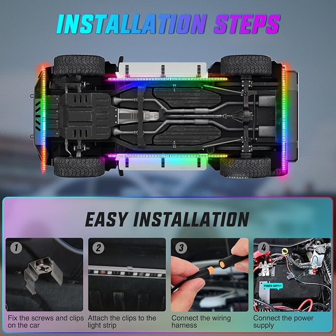 Nilight 4PCS Aluminum Dream Color LED Underglow Strip Lights APP & Remote - Image 6