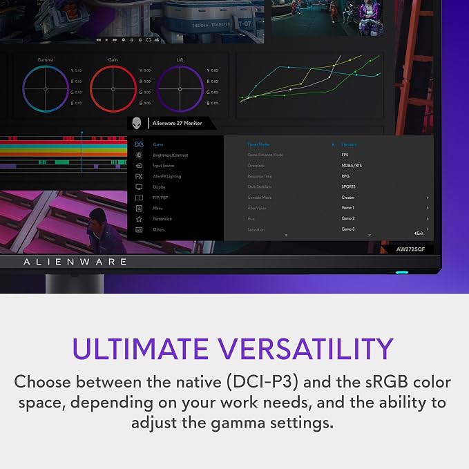 Alienware 27 4K Dual-Resolution Gaming Monitor - AW2725QF - 4K at 180Hz and FHD at 360Hz, 0.5ms GTG 1ms GTG (Extreme Mode), VESA AdaptiveSync, NVIDIA G-SYNC Compatible, HDMI/DP/USB 3.2 Gen1 - Black - Image 8