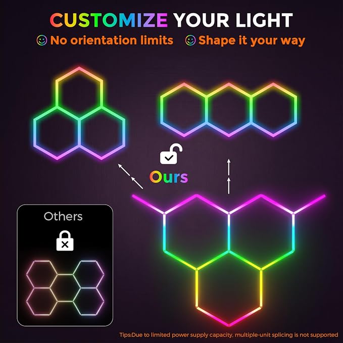 RGB Hexagon Garage Lights 3 Hex, Duplex Signal RGB Led Hexagon Lights with Music Sync Mode, Easy Setup RGB Ceiling Lights for Garage, Gym, Gaming Room, Studio, Party, Bar - Image 3