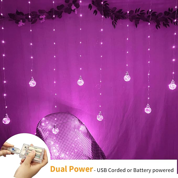 YOLIGHT Wishing Ball Curtain Lights 200 LED Window Curtain String Light with Remote, USB Battery Powered Twinkle Globe Fairy Lights for Wedding Party Bedroom Christmas Decoration (Pink) - Image 4