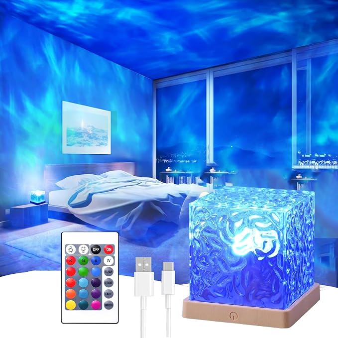 Ocean Wave Projector Light, 16 Color Rechargeable Ocean Lamp, with Power Touch Control and Remote Control Luminorthe Cube Lamp, Bringing You Romance and Tranquility(Charge) by Growalleter