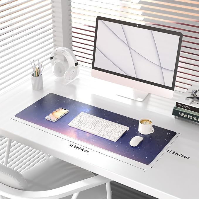 QiyI PU Leather Large Mouse Pad, Office Decor, 31.5" x 11.8", Starry Sky | Desk Décor Accessories, Extended Size, Waterproof & Easy to Clean, Smooth Surface, Non Slip Desk Organization - Image 2