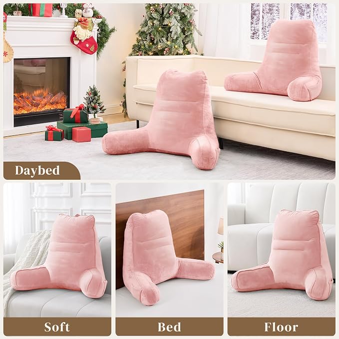 Sasttie Reading Pillow for Bed, Back Pillow for Sitting Up, Peach Pink - Image 7