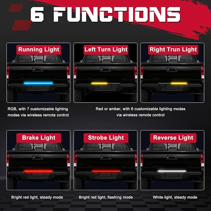 OFFROADTOWN 30inch RGB Tailgate Silicone Flex LED Light Bar 270 LED 3rd Brake/Stop/Turn/Reverse/Strobe Tail Light Custom Driving Light with Wireless Remote Control for Pickup Truck SUV RV Trailer(1PC) - Image 3