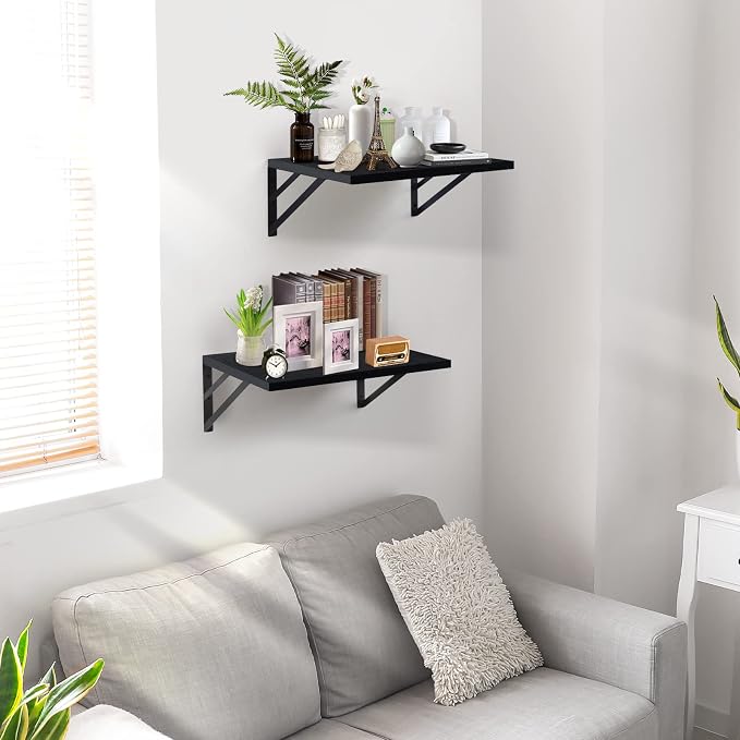 Tectocker-DOU 2 Pc Deep Floating Wall Shelves, Heavy Duty, 16x12, Black - Image 5