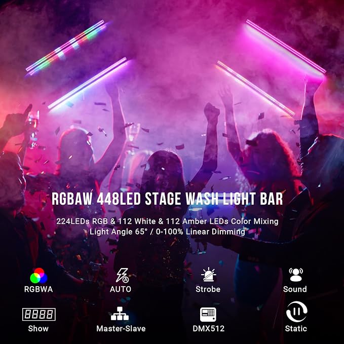 240W Stage Wash Light Bar - 448LEDs RGBWA DMX Light Bar by DMX Master-Slave Control 32 RGB & 12 White & 12 Amber Zones Chase Effects for Wedding Concert Music DJ Live Halloween Event Performance - Image 2
