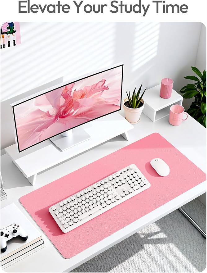 YSAGi Leather Desk Protector, Office Mat, Large Mouse Mat, Non-Slip PU Leather Blotter, Laptop Desk Mat, Waterproof Writing Pad for Office and Home(Pink, 42" x 17.2") - Image 7
