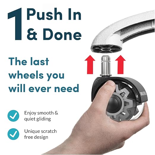 Lifelong 2Inch Office Chair Wheels Replacement, Heavy Duty, Grey, 5-Pack | Rubber Caster, Desk Wheels, Smooth & Quiet, Safe for Hardwood Floors & Carpet, Replace Office Chair Mats, Fits 98% - Image 4