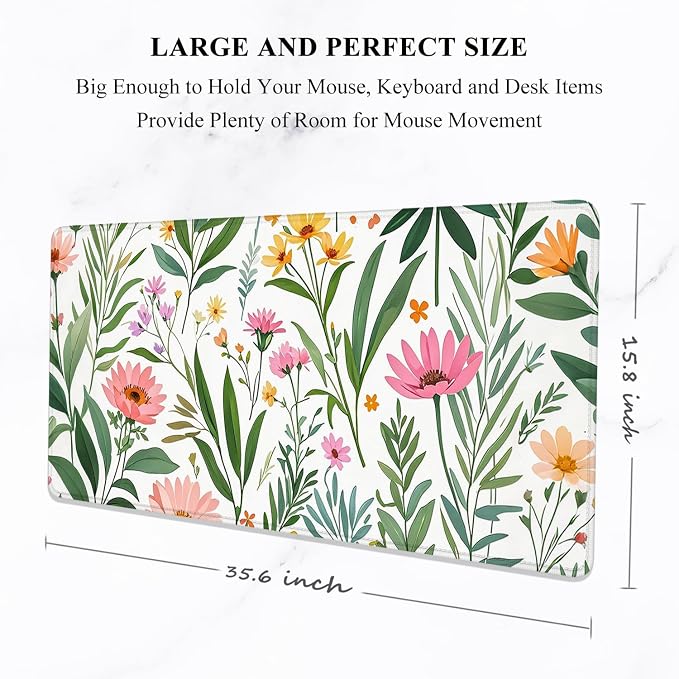 Auhoahsil Desk Mat, Ultra Large Mouse Pad, XXL Gaming Mousepad, Pretty Desk Pad, Big Extended Full Size Desktop Desk Matt for Keyboard, Laptop & Computer, 35.5 x 15.7 in, Tropical Plant - Image 2