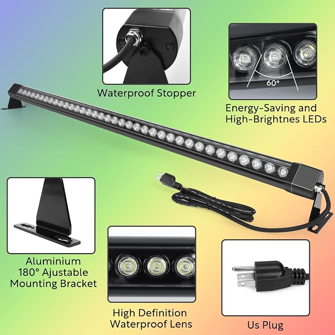HNRLOY RGB Wall Washer Light Bar, 72W RGB Color Changing Landscape Wall Wash Lights, 47.2 Inch 120V Dimmable Stage RGB LED Light Bar for Hotel,Building,Christmas Garden Lighting - Image 7