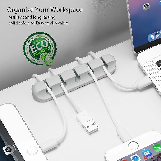 Desk Accessories for Charging Organizer - 5 Packs Grey Computer Desk Accessories and Adhesive Cord Organizer for Cable Holder Cleans Up Messy Wires at Home, Car and Office (7-5-3-1-1 Slots) - Image 2