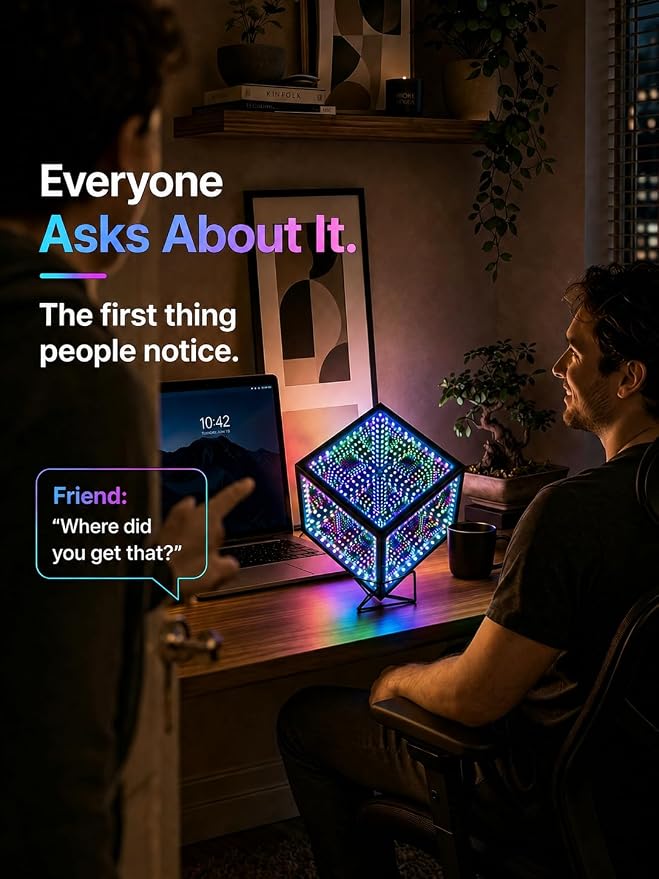 Infinity Mirror Hyper Cube Table Lamp, Desk Art Mood Light - Image 5