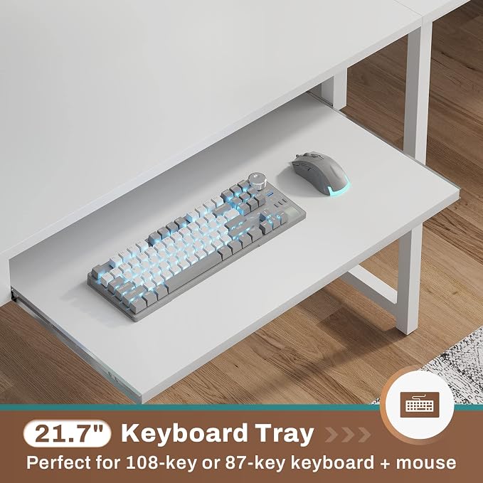 SEDETA White L Shaped Gaming Desk with Hutch, Power Outlet and Pegboard | Reversible 94.5" Computer Desk Two Person Desk, Corner Desk with Storage Shelf Keyboard Tray and LED Lights for Home Office - Image 9