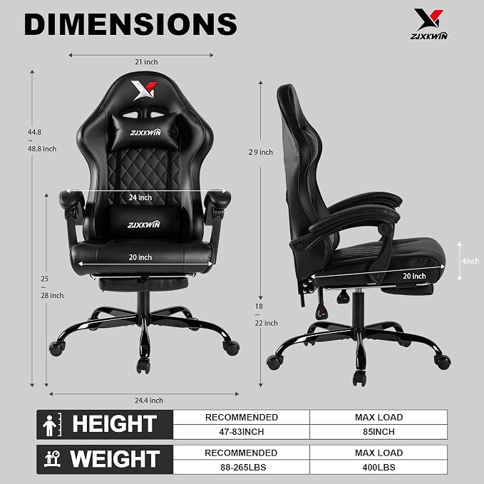 Gaming Chair for Adults with Pocket Spring Cushion, Ergonomic High Back Computer Chair with Footrest and Lumbar Support, Adjustable Height 360° Swivel Recliner, Black - Image 3