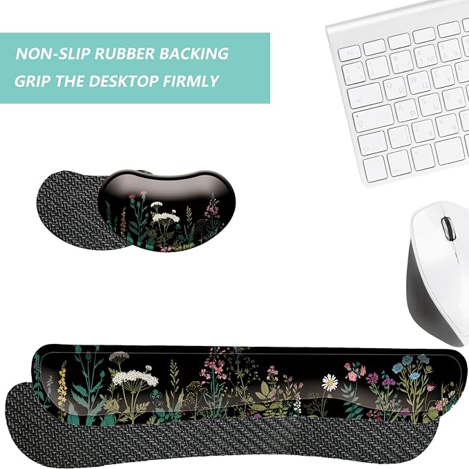Keyboard Wrist Rest Mouse Wrist Support Set, Memory Foam Wrist Rest Pad for Computer Laptop Keyboard Mouse, Ergonomic Wrist Cushion Support for Typing Pain Relief, Gaming Home Office, Flowers Grass - Image 4
