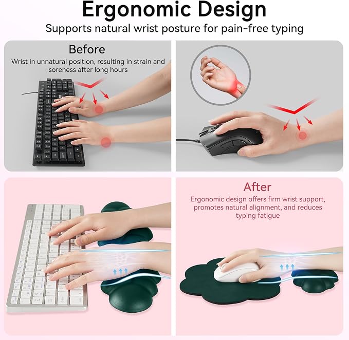 Sushret Cloud Wrist Rest for Computer Keyboard and Mouse Pad Set,Dark Green | Memory Foam, Leather, 4-in-1 Cloud Keyboard Wrist Rest Set with Ergonomic Support for Arm and Palm Cushion, Gaming/Work Setup - Image 4
