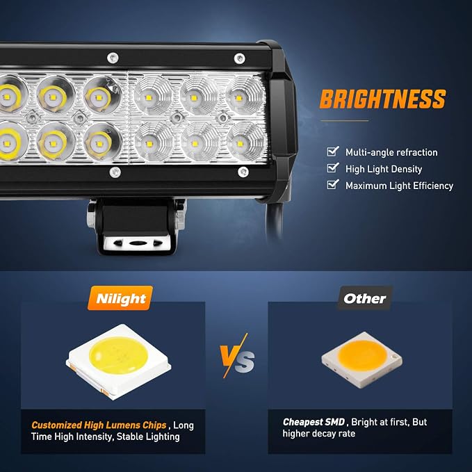 Nilight - ZH006 LED Light Bar 20 Inch 126W Spot Flood Combo Led Off Road Lights with 16AWG Wiring Harness Kit-One Lead, 2 Years Warranty - Image 6