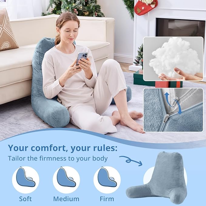 Sasttie Reading Pillow for Bed, Back Pillow for Sitting Up, Greyish Blue - Image 3