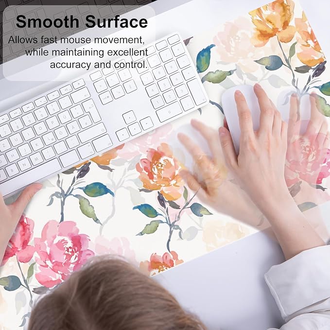 QiyI PU Leather Large Mouse Pad, Office Desk Mat, 31.5" x 11.8", Peonies | Desk Décor Accessories, Extended Size, Waterproof & Easy to Clean, Smooth Surface, Non Slip Desk Organization - Image 4