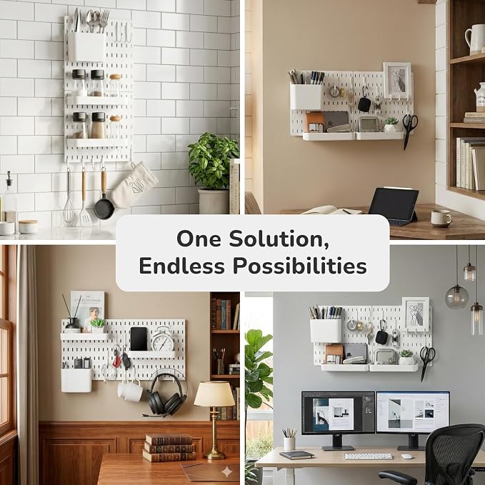 Keepo Peg Board Wall Organizer – Plastic Pegboard Panels, Modular Peg Board Storage System For Home Office, Craft Room, Gaming Setup (White, 22″×11″) - Image 5