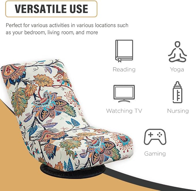 Swivel Reclining Folding Floor Gaming Chair Cover Printed Lazy Boy Chair Slipcover Lounge Folding Sofa Seat Covers for Teens and Adults, 14 - Image 4