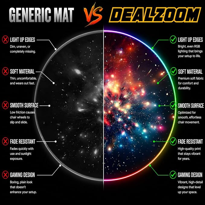Gaming Chair Mat for Hardwood Floor Circle RGB Gaming Lights (Firework 47”) - Noise Cancelling, Anti-Slip Gamer Floor Mat – Scratch Resistant Computer Gaming Mat for Chair – Office Chair Mat - Image 3