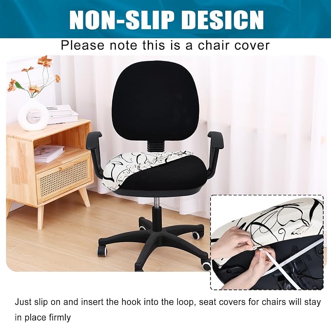 Smiry Stretch Printed Office Computer Desk Chair Seat Covers | Stretch Fit, Soft Fabric Universal Rotating Chair Cover, Washable Removable, Anti-Dust Seat Cushion Protector - Image 3
