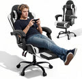 MoNiBloom Gaming Chair, Footrest & Lumbar Support, Height Adjust, White | Headrest & Lumbar Support, Ergonomic Computer chair, for Adult Teen Office or Gaming,Swivel game chair, leather gaming chair by Monibloom